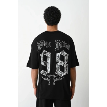 Baskılı Oversize T-Shirt - Siyah -