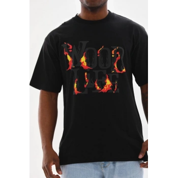 Baskılı Oversize T-Shirt - Siyah -