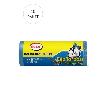 Battal Boy Çöp Torbası 75 x 90 cm 10 Lu Rulo x 10 Paket = 100 Adet (Mavi)