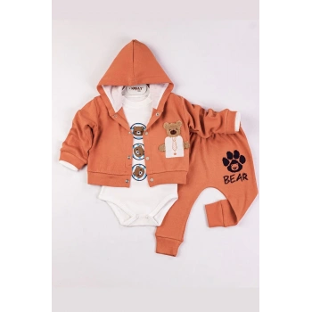Bear Nakışlı Kapişonlu Erkek Bebek Takım