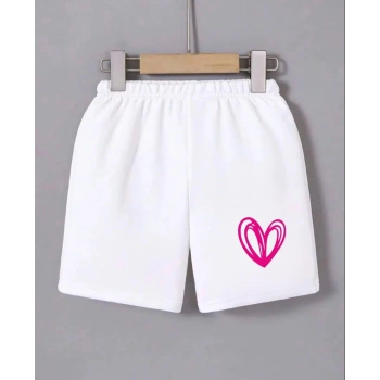 Beli Lastikli Baskılı Mini Şort - Beyaz -