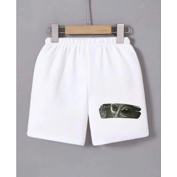 Beli Lastikli Baskılı Mini Şort - Beyaz -