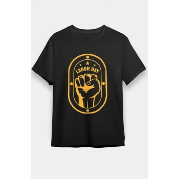 Biçomi 1 Mayıs Labor Day Emekçi Temalı Baskılı Oversize Bisiklet Yaka T-shirt - Siyah