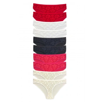 biçomi 10 Adet Önü Dantelli Transparan Kadın Slip Külot S1