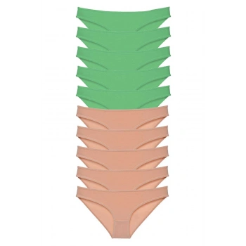 biçomi 10 adet Süper Eko Set Likralı Kadın Slip Külot Yeşil Ten