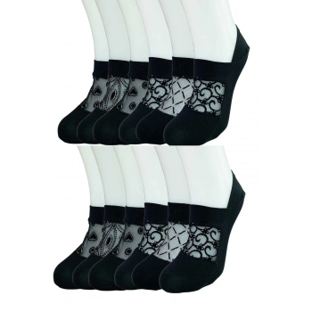 biçomi 12 Adet Önü Transparan Kadın Fantezi Desenli Babet Çorap