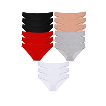 biçomi 15 adet Eko Set Likralı Kadın Slip Külot Çok Renkli