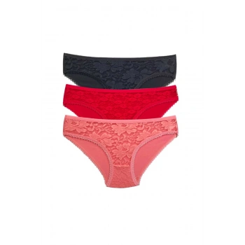 biçomi 3 Adet Önü Dantelli Transparan Kadın Slip Külot S81