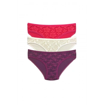 biçomi 3 Adet Önü Dantelli Transparan Kadın Slip Külot S85