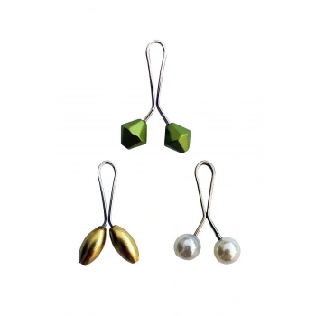 biçomi 3 Adet Tesettür Eşarp ve Şal Klipsi Sarı İnci Beyaz Yeşil