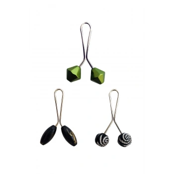 biçomi 3 Adet Tesettür Eşarp ve Şal Klipsi Siyah Siyah Desenl Yeşil