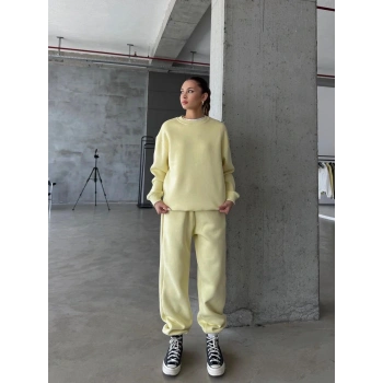 BİÇOMİ 3 iplik şardonlu Lastik paça eşofman sarı p510439