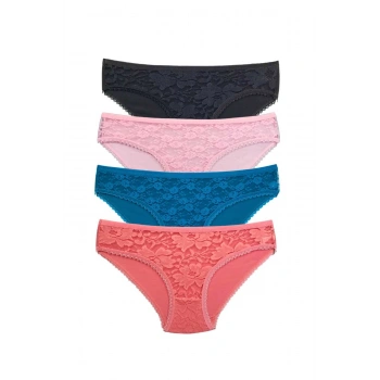 biçomi 4 Adet Önü Dantelli Transparan Kadın Slip Külot S218