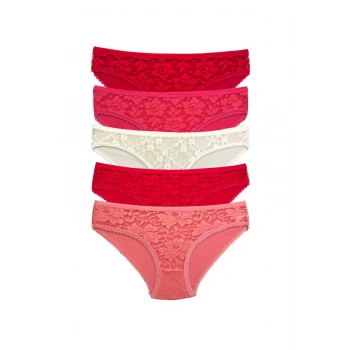 biçomi 5 Adet Önü Dantelli Transparan Kadın Slip Külot S98
