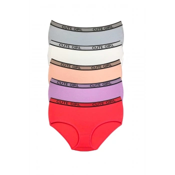 biçomi 5 Adet Yüksek Bel Kalın Lastikli Beli Yazılı Kadın Şort Külot