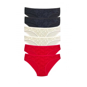 biçomi 6 Adet Önü Dantelli Transparan Kadın Slip Külot S116