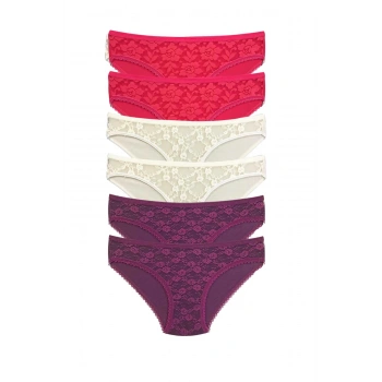 biçomi 6 Adet Önü Dantelli Transparan Kadın Slip Külot S130