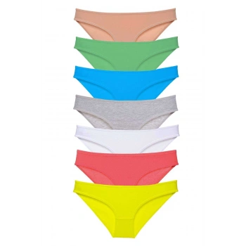 biçomi 7 adet Süper Eko Set Likralı Kadın Slip Külot Çok Renkli