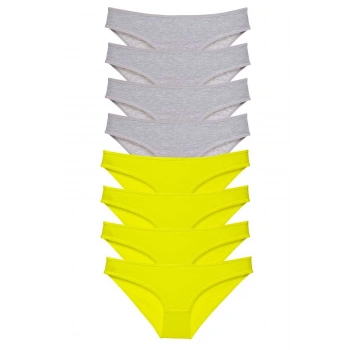 biçomi 8 adet Süper Eko Set Likralı Kadın Slip Külot Sarı Gri