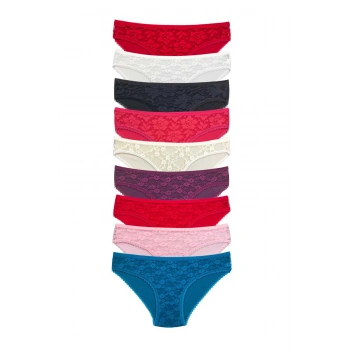 biçomi 9 Adet Önü Dantelli Transparan Kadın Slip Külot S119