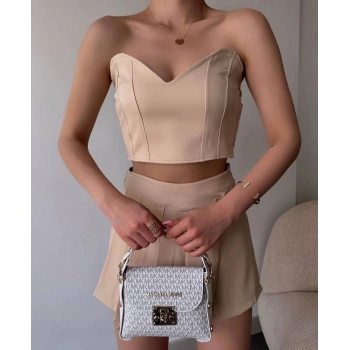 BİÇOMİ Arkadan büzgülü esnek büstiyer bej