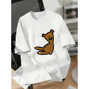 Biçomi Baskılı Oversize Bisiklet Yaka T-shirt - Beyaz