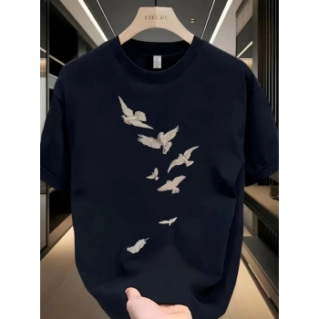 Biçomi Baskılı Oversize Bisiklet Yaka T-shirt - Beyaz