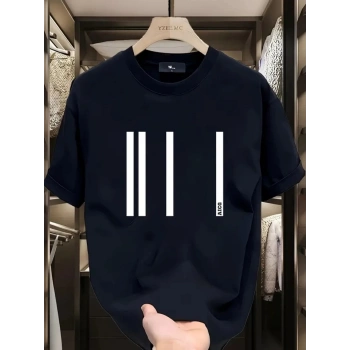 Biçomi Baskılı Oversize Bisiklet Yaka T-shirt - Siyah