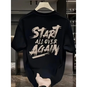 Biçomi Baskılı Oversize Bisiklet Yaka T-shirt - Siyah