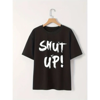 Biçomi Baskılı Oversize Bisiklet Yaka T-shirt - Siyah