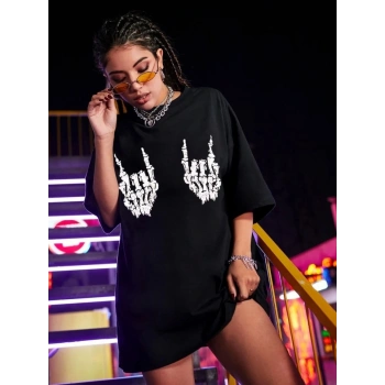 Biçomi Baskılı Oversize T-shirt - Siyah