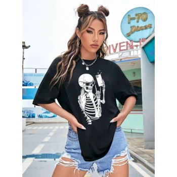 Biçomi Baskılı T-shirt - Siyah