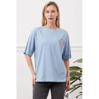BİÇOMİ Baskılı tişört mavi