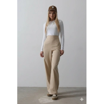 Biçomi Beli Yarım Lastikli Palazzo Pantolon - Camel