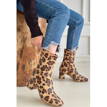 BİÇOMİ Birta Leopar Cilt Streç Topuklu Bot