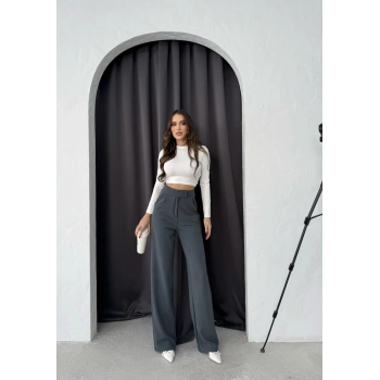 BİÇOMİ Cırtlı pantolon krep füme pt