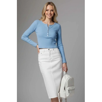 BİÇOMİ Çıtçıt Detaylı Bluz Mavi T4343