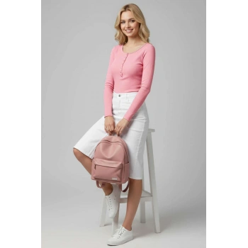 BİÇOMİ Çıtçıt Detaylı Bluz Pembe T4343