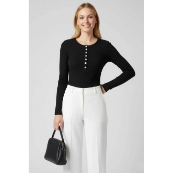 BİÇOMİ Çıtçıt Detaylı Bluz Siyah T4343