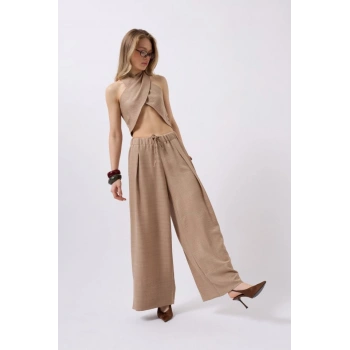 Biçomi Düşük Bel Oversize Keten Pantolon