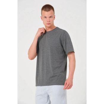 Biçomi Erkek 24/1 Düz A Kalite Oversize T-shirt - Antrasit