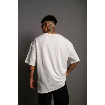 Biçomi Erkek 24/1 Düz A Kalite Oversize T-shirt - Beyaz