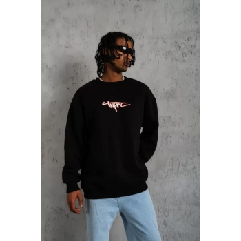 Biçomi Erkek 3 İplik Gangster Baskılı Sweatshirt - Siyah