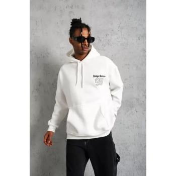 Biçomi Erkek 98 Baskılı Kapşonlu Sweat - Beyaz