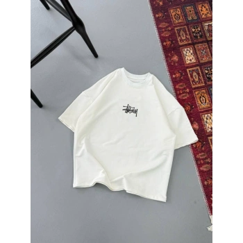 Biçomi Erkek Baskılı Oversize T-shirt - Beyaz