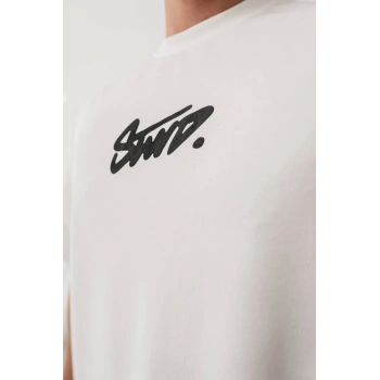 Biçomi Erkek Baskılı Oversize T-shirt - Beyaz