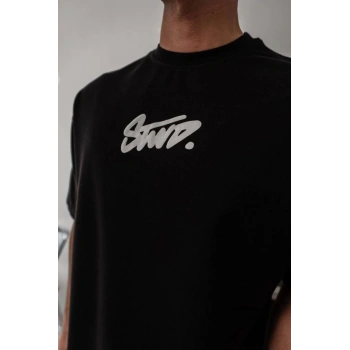 Biçomi Erkek Baskılı Oversize T-shirt - Siyah