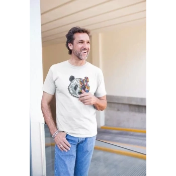 Biçomi Erkek Bisiklet Yaka Baskılı Oversize T-Shirt - Beyaz