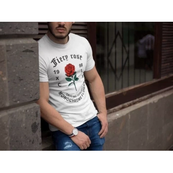 Biçomi Erkek Bisiklet Yaka Baskılı Oversize T-Shirt - Beyaz