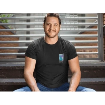 Biçomi Erkek Bisiklet Yaka Baskılı Oversize T-Shirt - Siyah